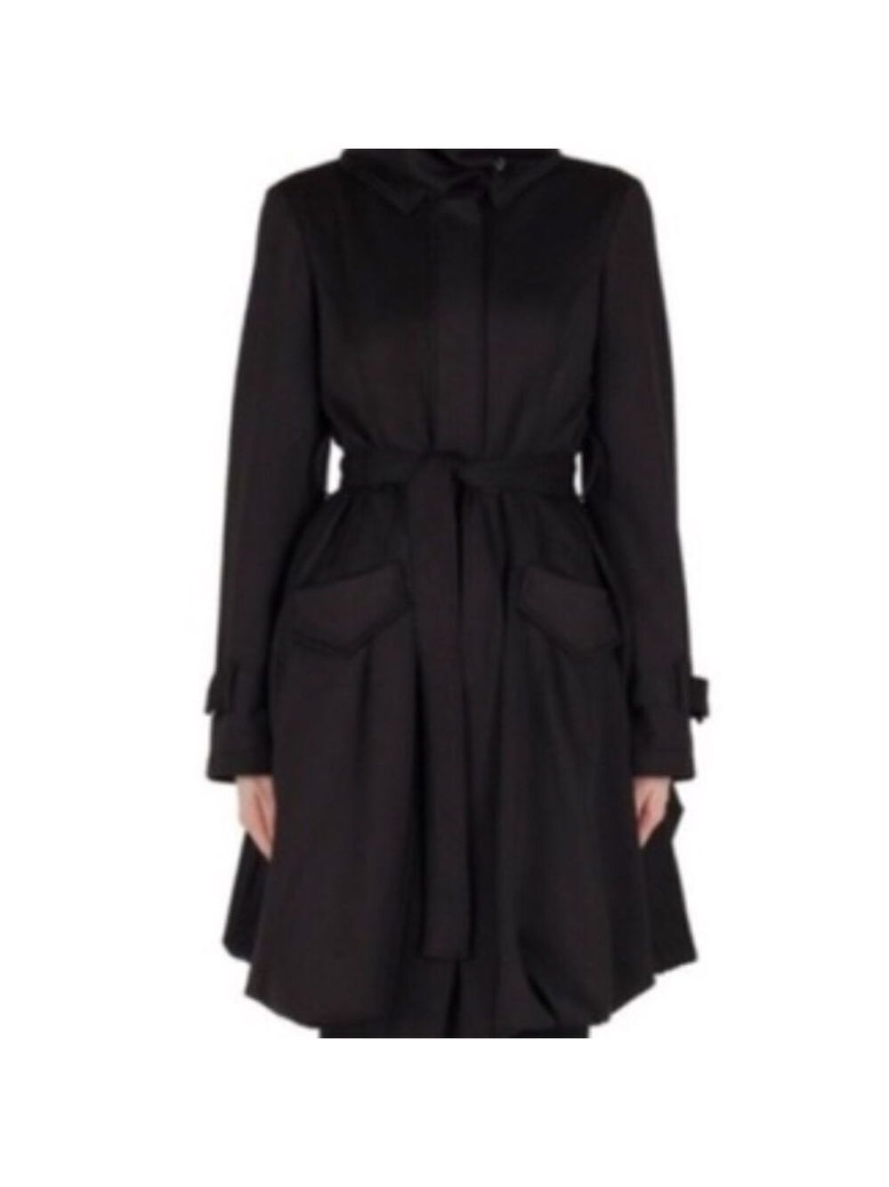 JOSEPH Ribkoff designer black trench coat size 8 balloon bottom silky material